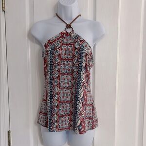 Chaps Red and Black Graphic Halter Tank Top